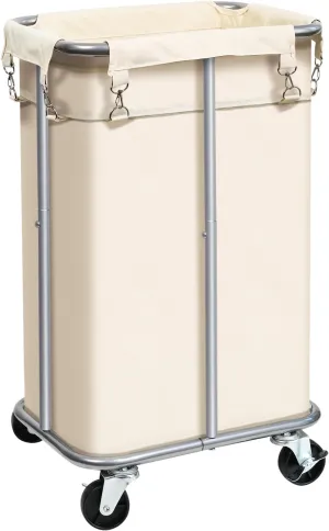 Laundry Basket with Wheels, Rolling Laundry Hamper with Removable Bag, 100L Laundry Sorter Cart, Narrow Slim Clothes Hamper Organizer with Sturdy Metal Frame, Beige
