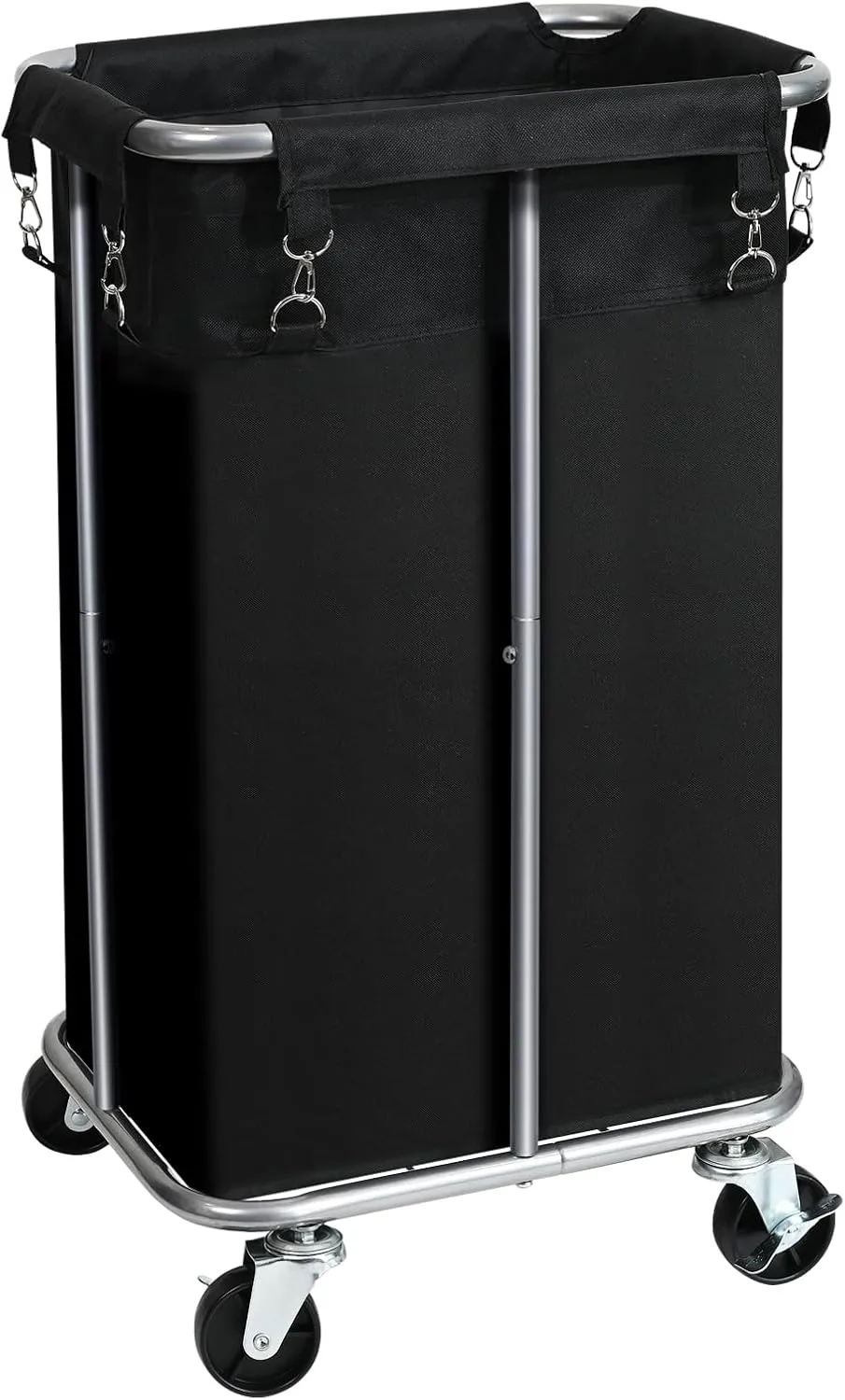 Laundry Basket with Wheels, Rolling Laundry Hamper with Removable Bag, 100L Laundry Sorter Cart, Narrow Slim Clothes Hamper Organizer with Sturdy Metal Frame, Black Silver