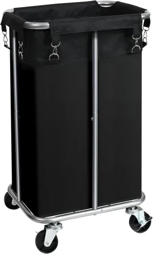 Laundry Basket with Wheels, Rolling Laundry Hamper with Removable Bag, 100L Laundry Sorter Cart, Narrow Slim Clothes Hamper Organizer with Sturdy Metal Frame, Black Silver