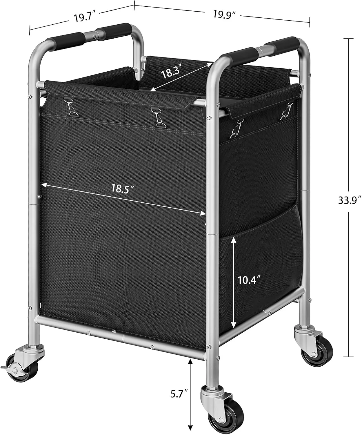 Laundry Basket with Wheels, Rolling Laundry Sorter Cart with Side pockets,47.6GAL(180L) Rolling Laundry Hamper with Removable Bag and Handle for Bedroom, Black