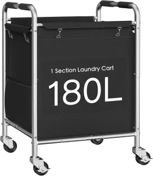 Laundry Basket with Wheels, Rolling Laundry Sorter Cart with Side pockets,47.6GAL(180L) Rolling Laundry Hamper with Removable Bag and Handle for Bedroom, Black