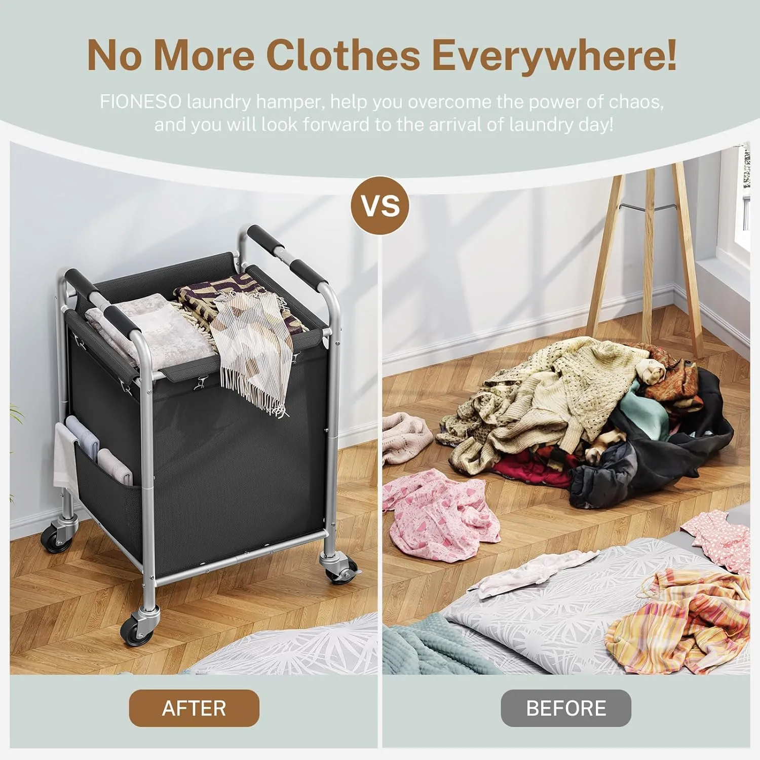 Laundry Basket with Wheels, Rolling Laundry Sorter Cart with Side pockets,47.6GAL(180L) Rolling Laundry Hamper with Removable Bag and Handle for Bedroom, Black