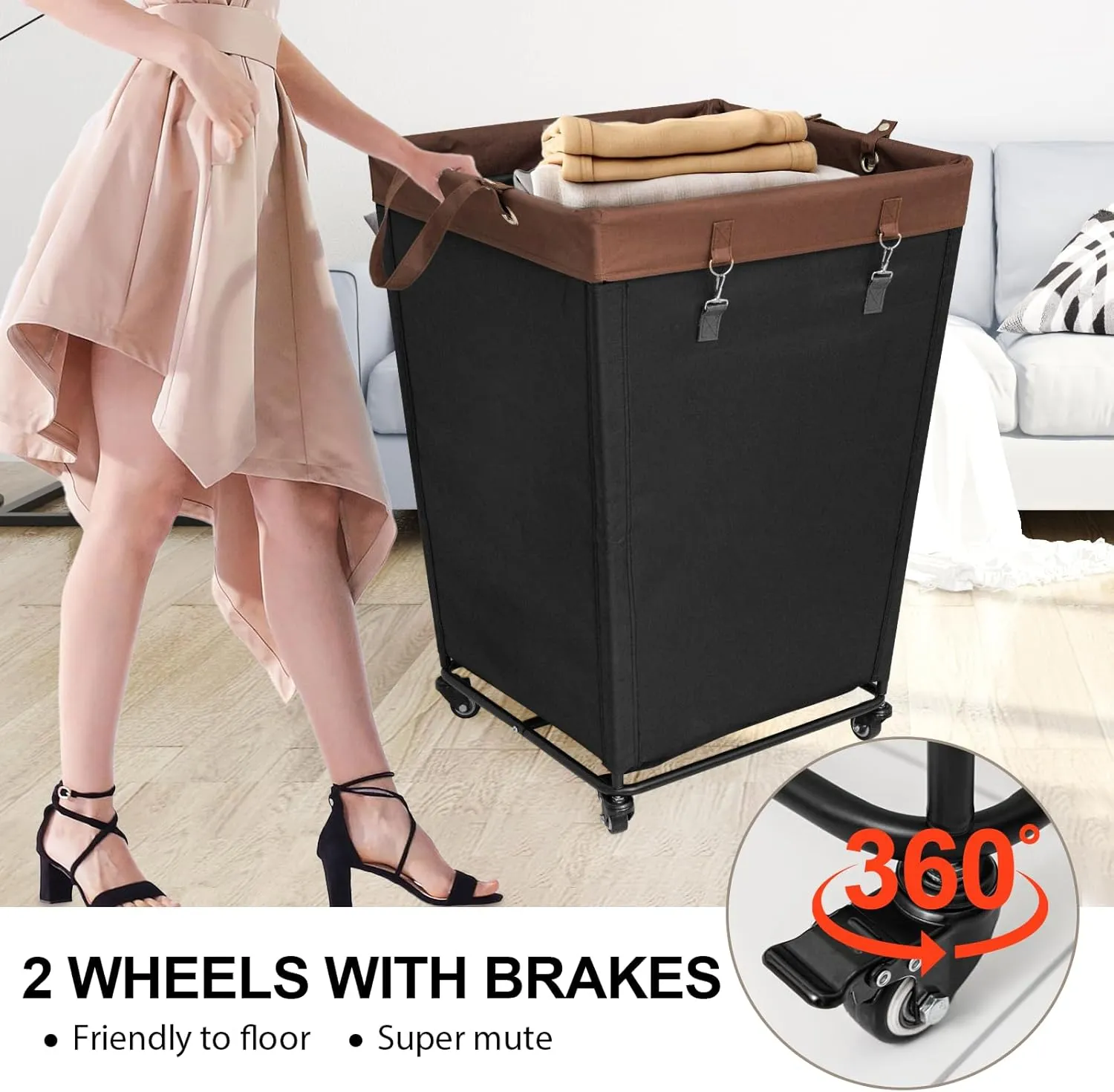 Laundry Basket with Wheels,Rolling Laundry Hamper，Extra Large Laundry Basket, Dirty Clothes Hamper with Removable Liner (Black, 170L)