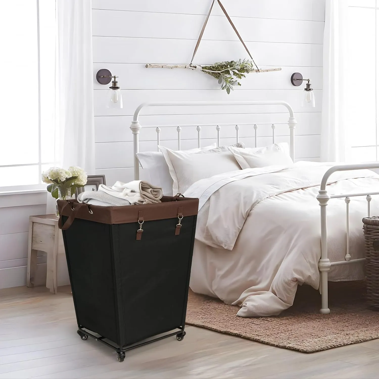 Laundry Basket with Wheels,Rolling Laundry Hamper，Extra Large Laundry Basket, Dirty Clothes Hamper with Removable Liner (Black, 170L)