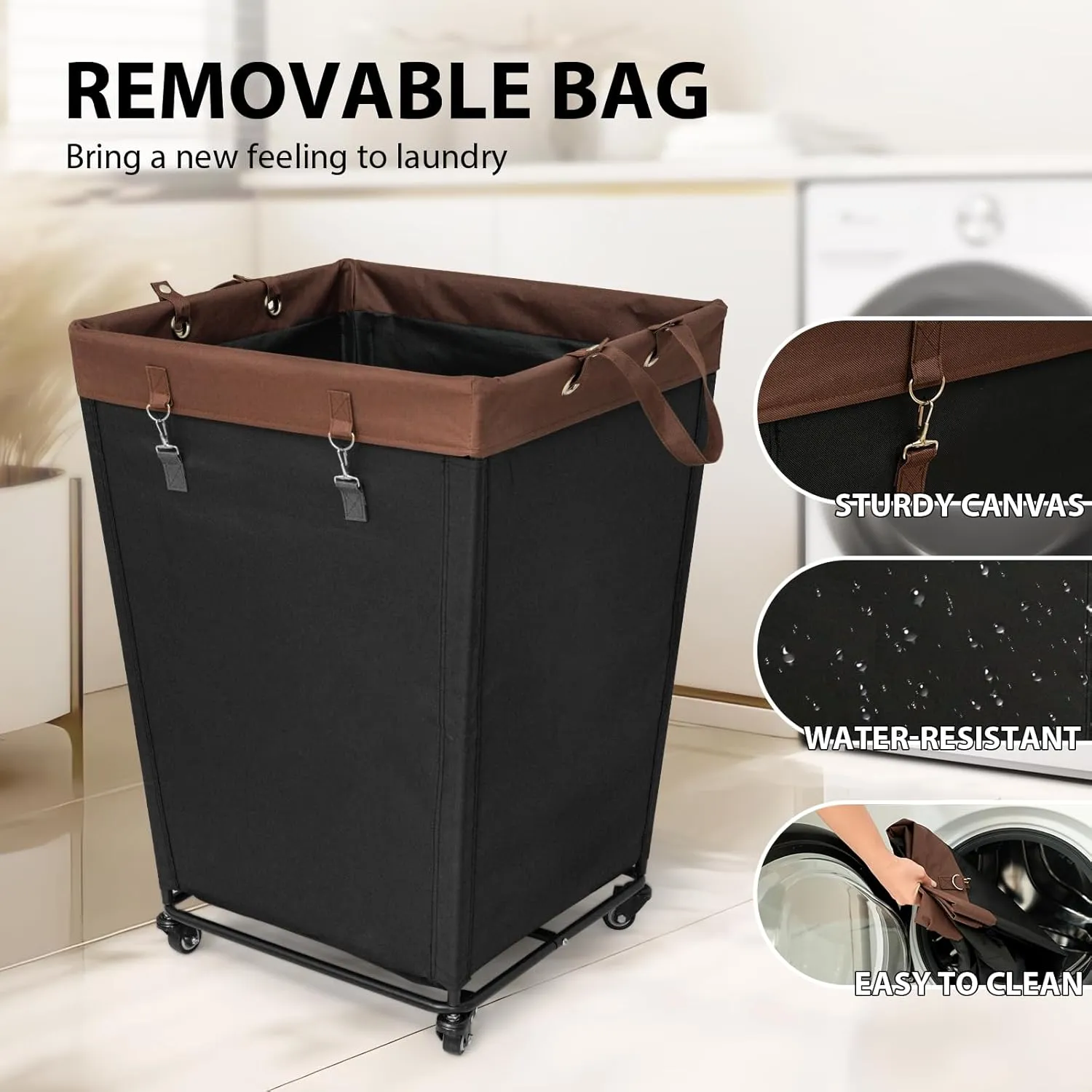 Laundry Basket with Wheels,Rolling Laundry Hamper，Extra Large Laundry Basket, Dirty Clothes Hamper with Removable Liner (Black, 170L)