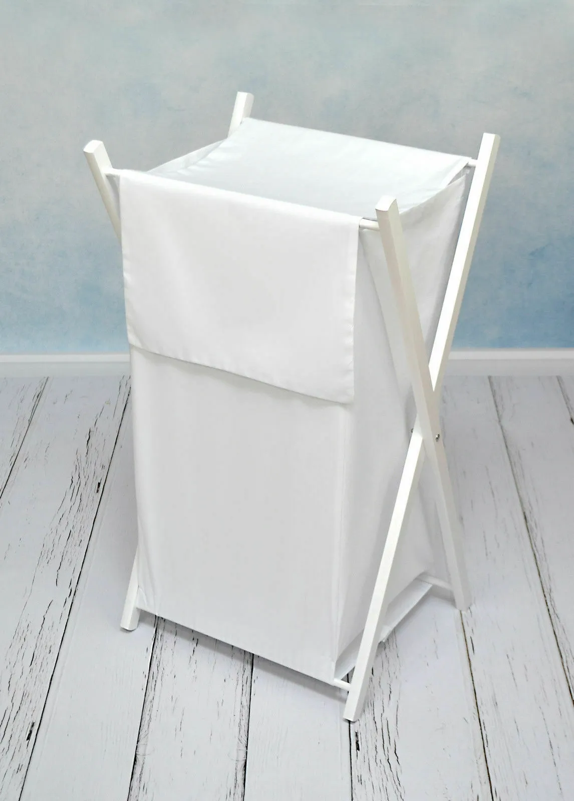 Laundry Basket with white wooden frame and storage removable linen WHITE