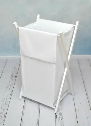 Laundry Basket with white wooden frame and storage removable linen WHITE