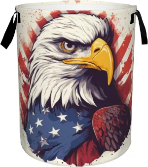 Laundry Basket,American Bald Eagle Laundry Hamper Usa Flag Collapsible Organizer Basket,Toy Storage Bin Room Decor Gift Clothes Baskets,Bedroom Children Nursery Hamper 16x20 Inch