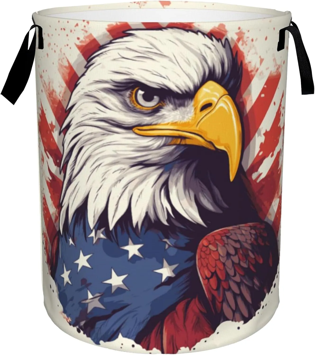Laundry Basket,American Bald Eagle Laundry Hamper Usa Flag Collapsible Organizer Basket,Toy Storage Bin Room Decor Gift Clothes Baskets,Bedroom Children Nursery Hamper 16x20 Inch