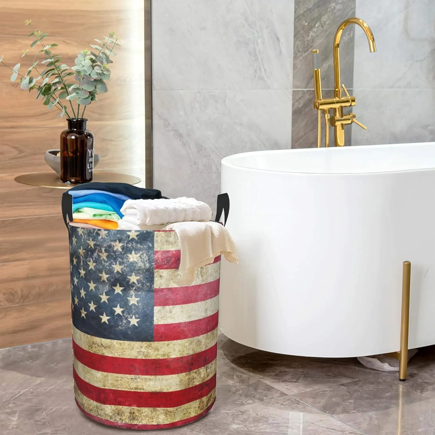 Laundry Basket,American Flag Laundry Hamper Retro Collapsible Organizer Basket,Toy Storage Bin Room Decor Gift Clothes Baskets,Bedroom Children Nursery Hamper 16x20 Inch