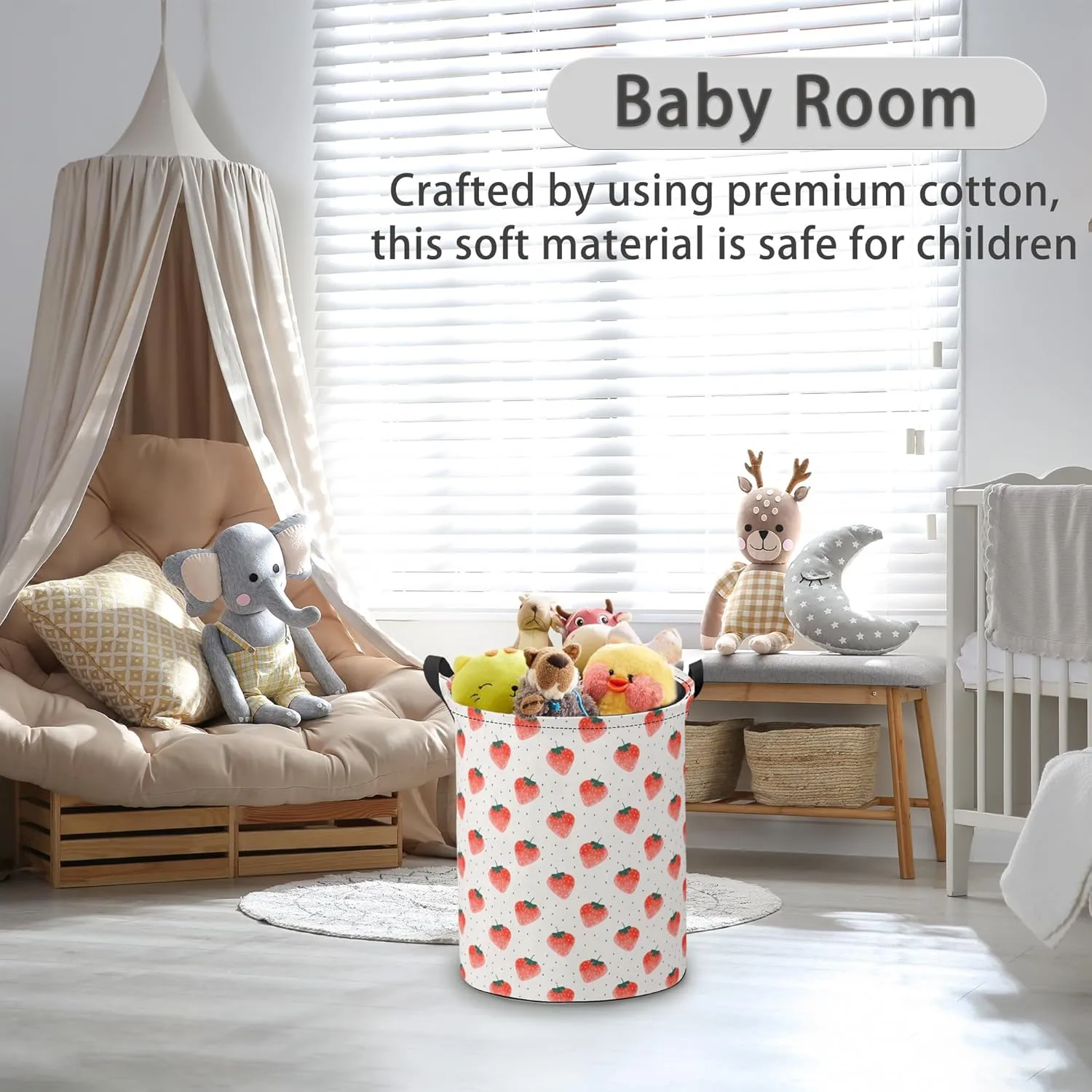 Laundry Basket,Strawberry Clothes Hamper,Summer Fruit Collapsible Laundry Bag Waterproof Oxford Cloth Storage Organizer for Bedroom,Bathroom,Nursery,Dorm,16x20 Inch