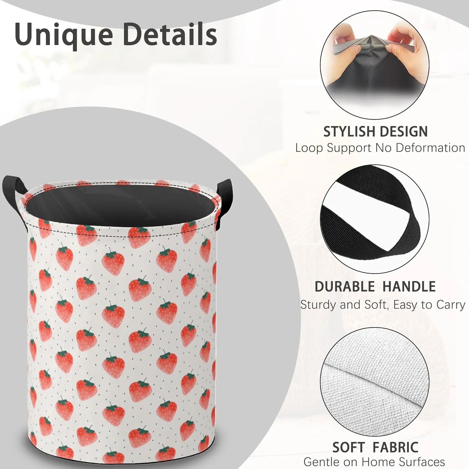 Laundry Basket,Strawberry Clothes Hamper,Summer Fruit Collapsible Laundry Bag Waterproof Oxford Cloth Storage Organizer for Bedroom,Bathroom,Nursery,Dorm,16x20 Inch