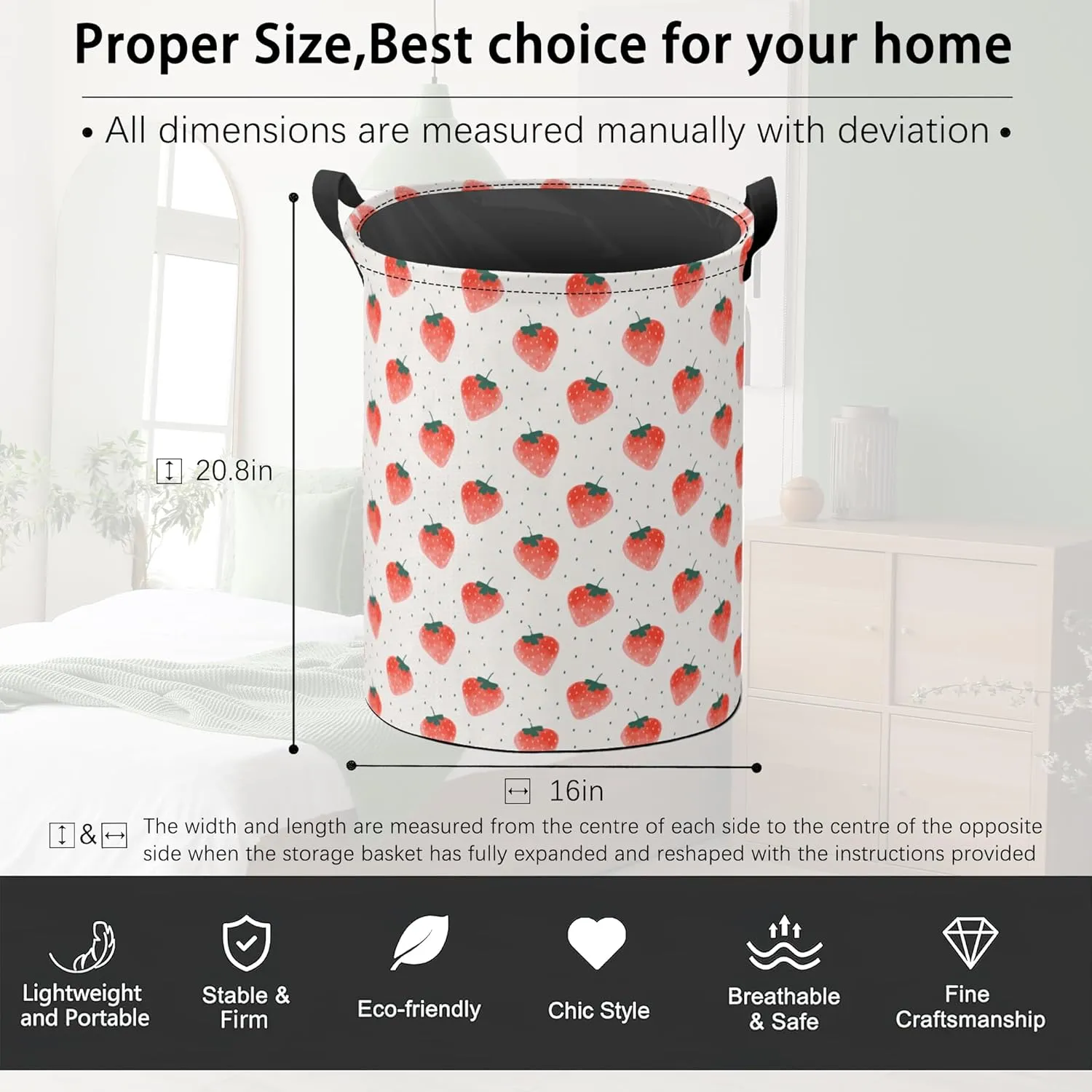 Laundry Basket,Strawberry Clothes Hamper,Summer Fruit Collapsible Laundry Bag Waterproof Oxford Cloth Storage Organizer for Bedroom,Bathroom,Nursery,Dorm,16x20 Inch