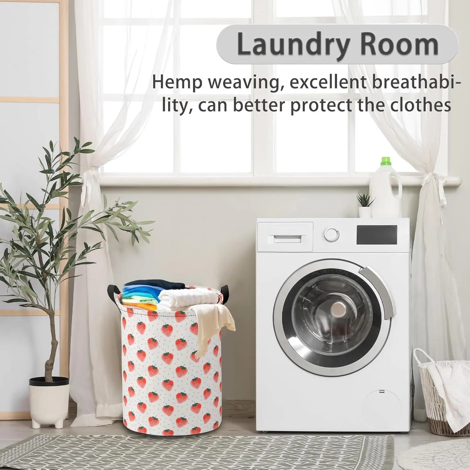 Laundry Basket,Strawberry Clothes Hamper,Summer Fruit Collapsible Laundry Bag Waterproof Oxford Cloth Storage Organizer for Bedroom,Bathroom,Nursery,Dorm,16x20 Inch