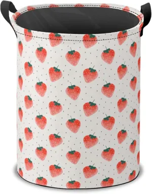 Laundry Basket,Strawberry Clothes Hamper,Summer Fruit Collapsible Laundry Bag Waterproof Oxford Cloth Storage Organizer for Bedroom,Bathroom,Nursery,Dorm,16x20 Inch
