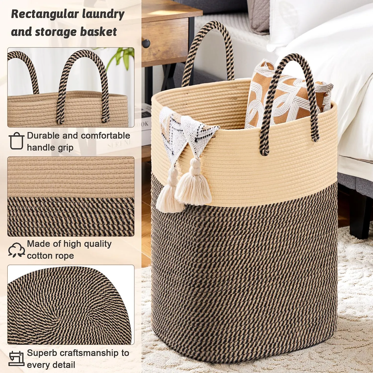Laundry Basket,Woven Cotton Rope Laundry Hamper Sorters,80L Versatile Storage for Dirty Clothes,Baby Toys,and Blankets in Bathroom, Nursery,and Living Room
