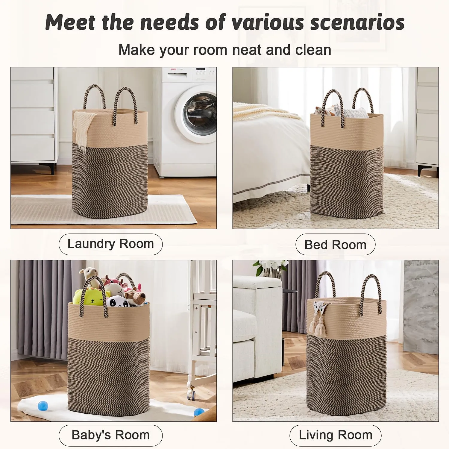 Laundry Basket,Woven Cotton Rope Laundry Hamper Sorters,80L Versatile Storage for Dirty Clothes,Baby Toys,and Blankets in Bathroom, Nursery,and Living Room