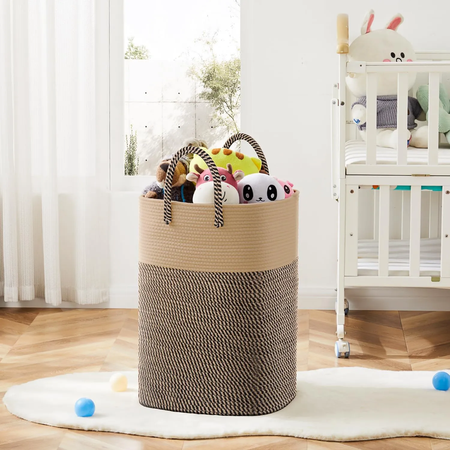 Laundry Basket,Woven Cotton Rope Laundry Hamper Sorters,80L Versatile Storage for Dirty Clothes,Baby Toys,and Blankets in Bathroom, Nursery,and Living Room