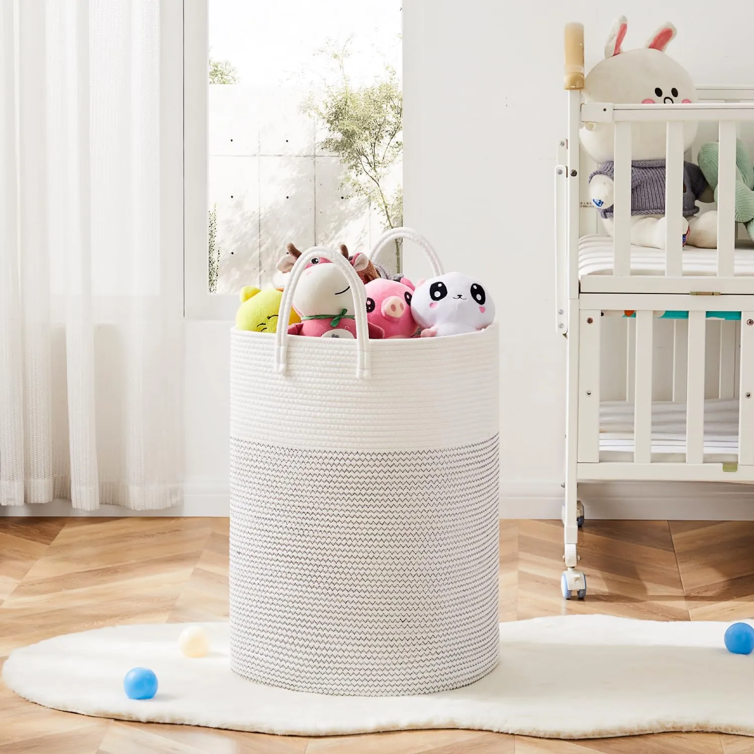 Laundry Basket,Woven Cotton Rope Laundry Hamper Sorters,80L Versatile Storage for Dirty Clothes,Baby Toys,and Blankets in Bathroom, Nursery,and Living Room