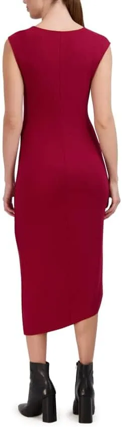 Laundry by Shelli Segal Women's Midi Cap Sleeve Asymmetrical Knot Front Dresses