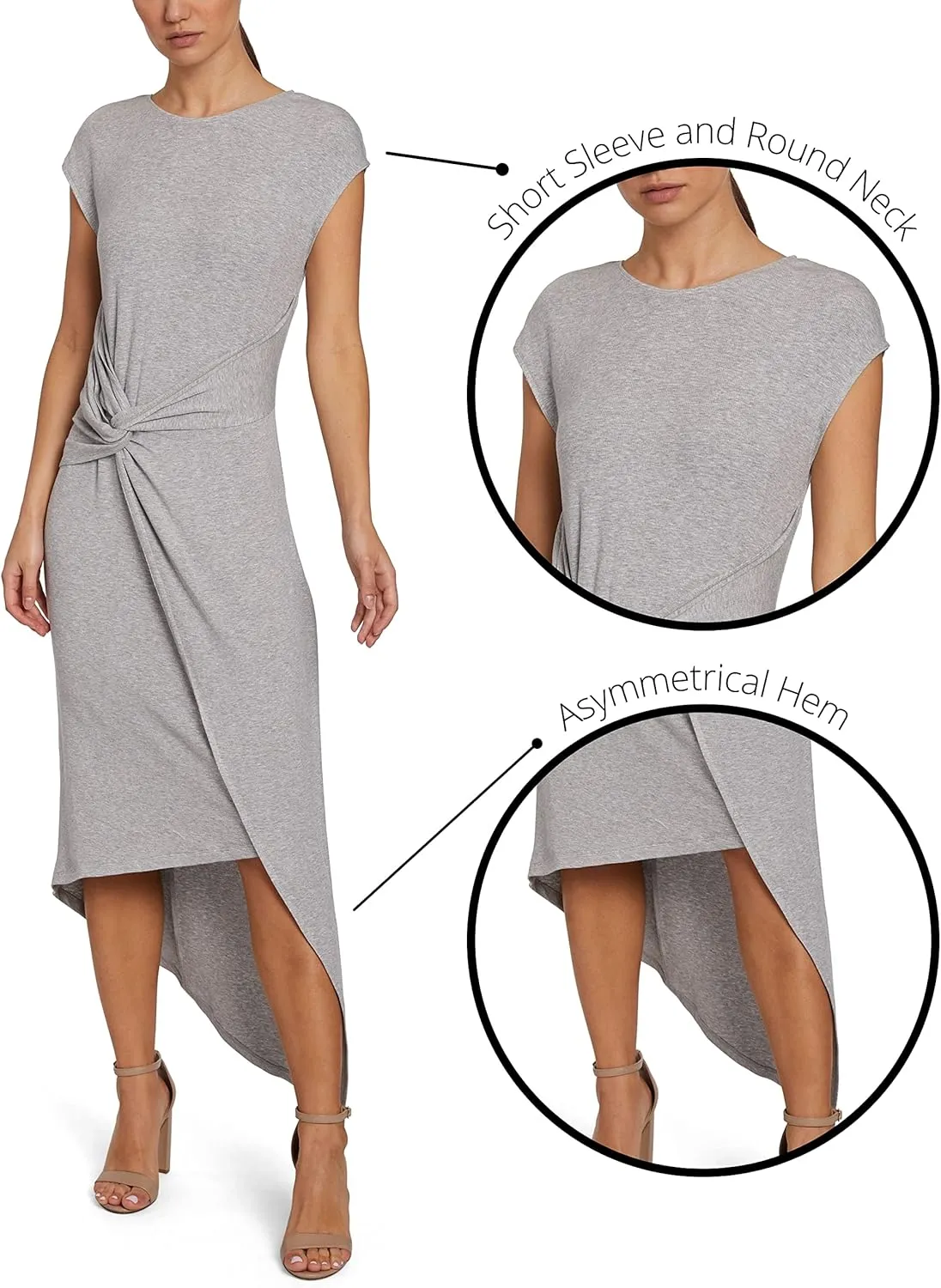 Laundry by Shelli Segal Women's Midi Cap Sleeve Asymmetrical Knot Front Dresses