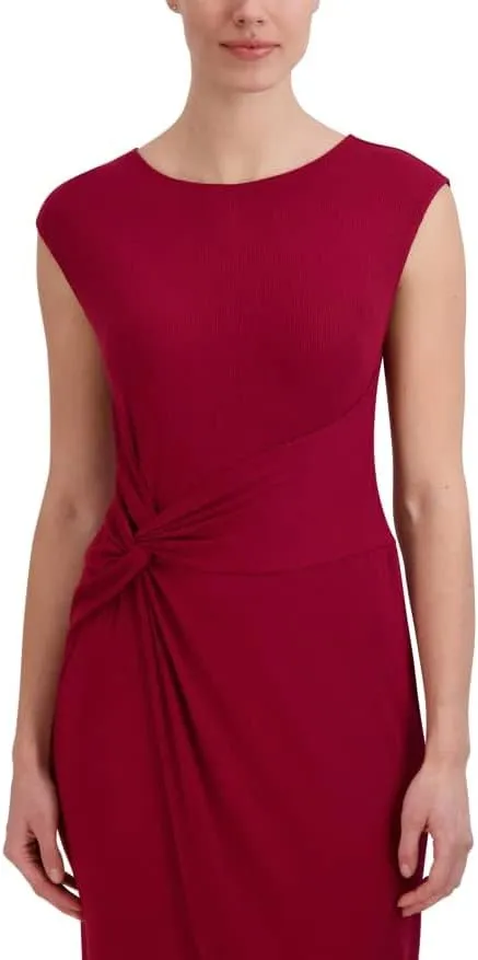 Laundry by Shelli Segal Women's Midi Cap Sleeve Asymmetrical Knot Front Dresses