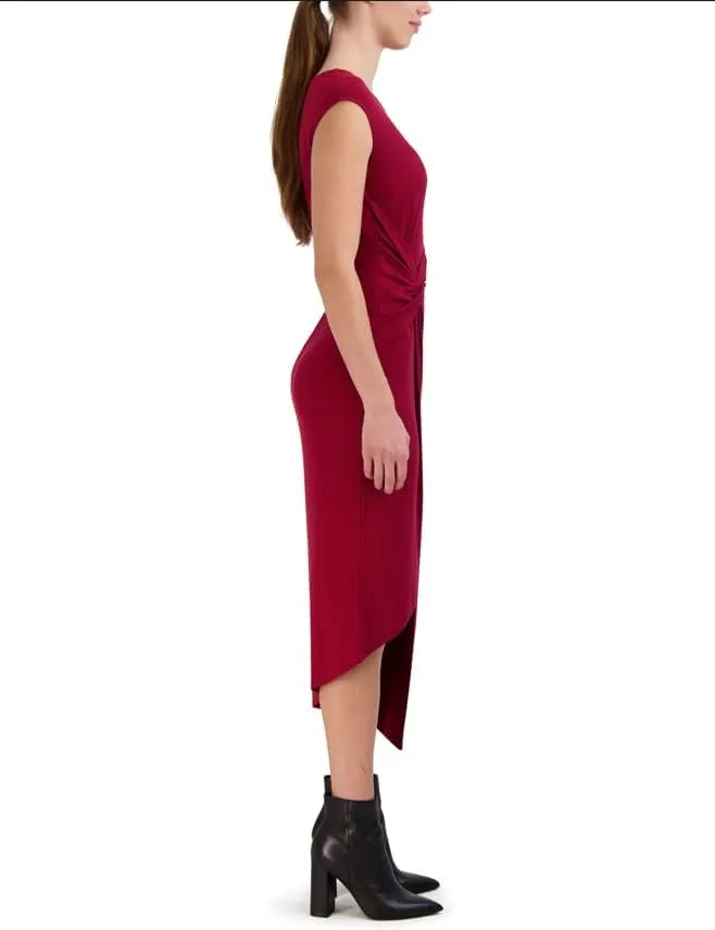 Laundry by Shelli Segal Women's Midi Cap Sleeve Asymmetrical Knot Front Dresses