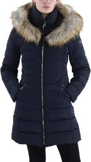 Laundry by Shelli Segal Women's Puffer Jacket with Detachable Faux Fur Hood and Large Collar