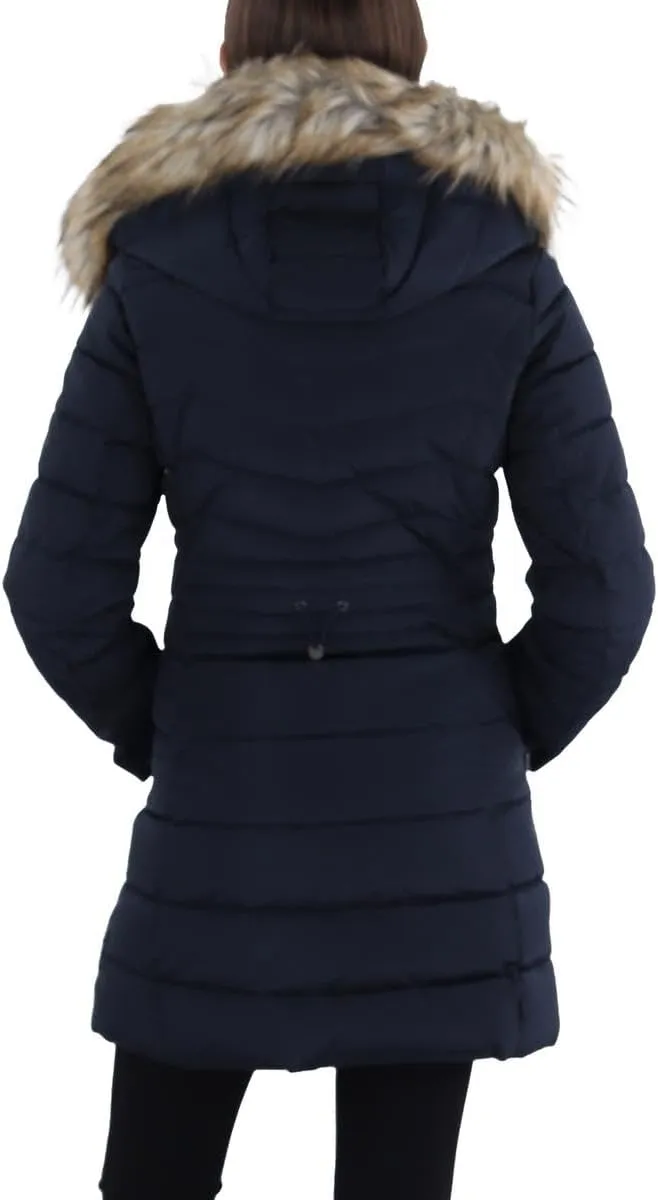 Laundry by Shelli Segal Women's Puffer Jacket with Detachable Faux Fur Hood and Large Collar