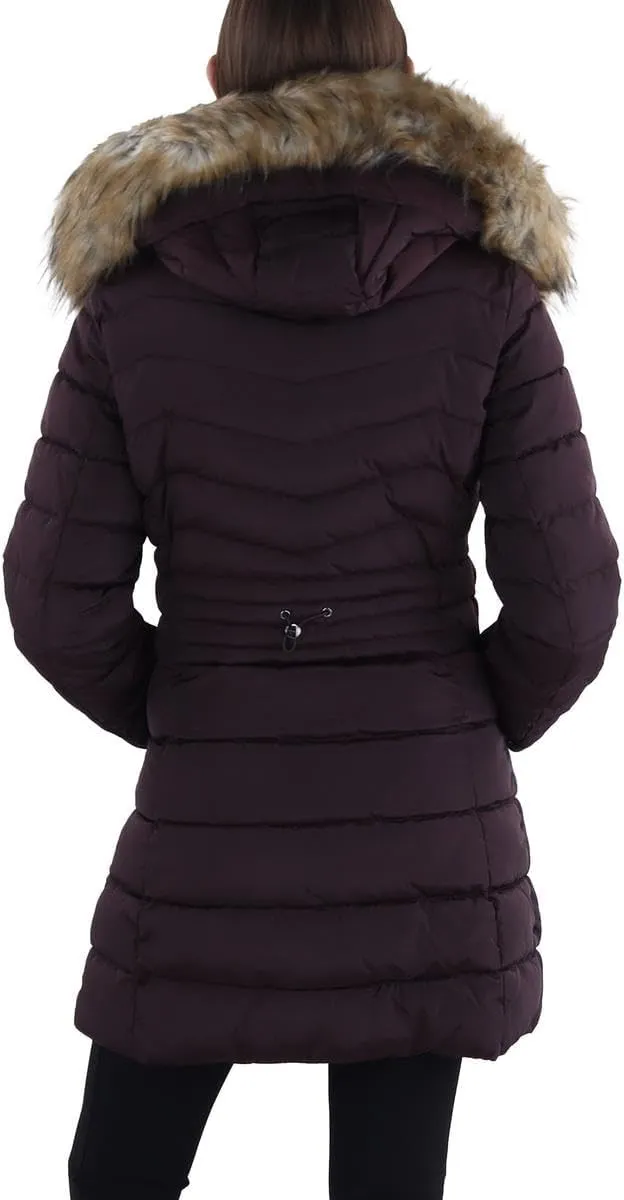 Laundry by Shelli Segal Women's Puffer Jacket with Detachable Faux Fur Hood and Large Collar