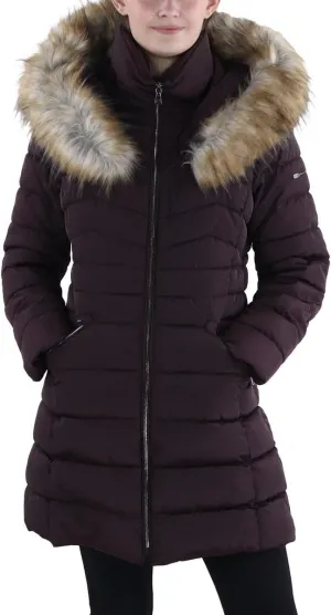 Laundry by Shelli Segal Women's Puffer Jacket with Detachable Faux Fur Hood and Large Collar