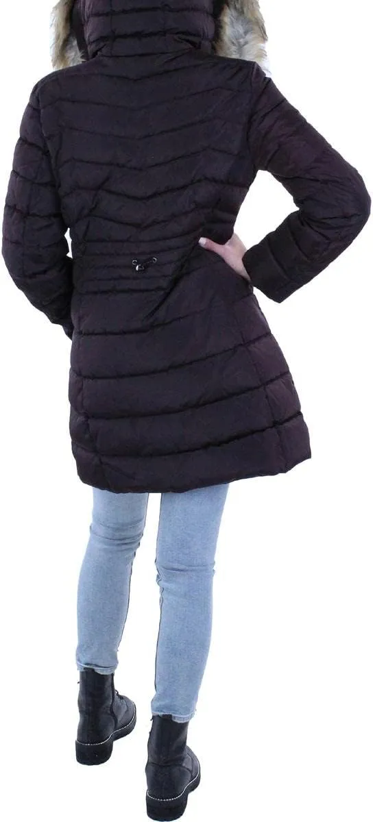 Laundry by Shelli Segal Women's Puffer Jacket with Detachable Faux Fur Hood and Large Collar