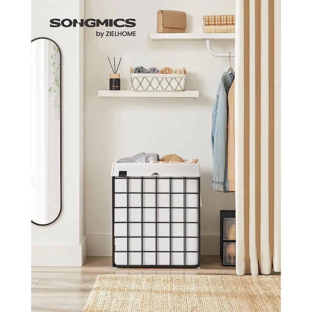 Laundry Hamper Metal Wire Frame 90L - Black and White