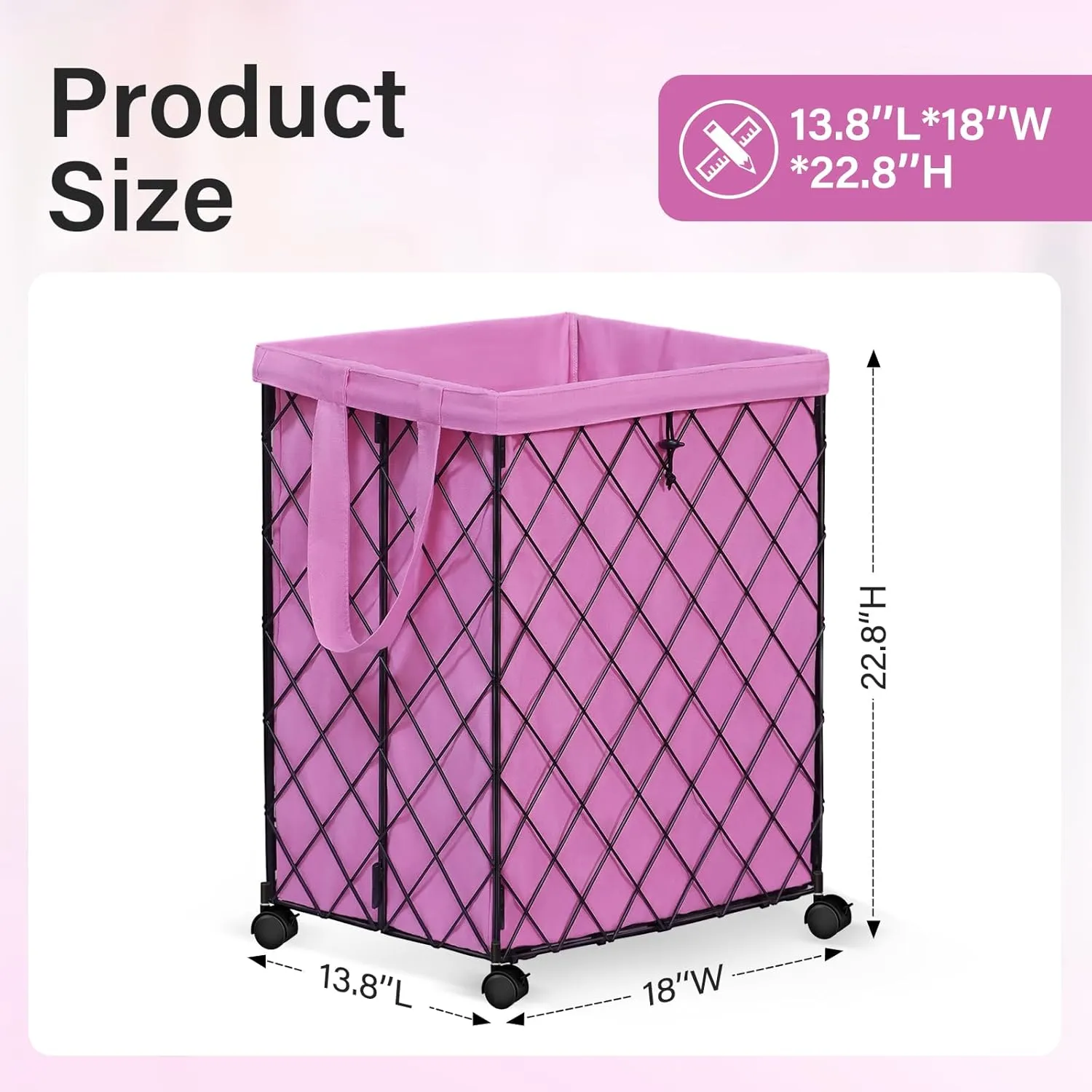 Laundry Hamper on Wheels-93L Basket Large Laundry Collapsible With Removable Liner,Rolling Metal Wire Basket-Sturdy Laundry Bag for Dirty Clothes Organization Closet Bathroom Living Room