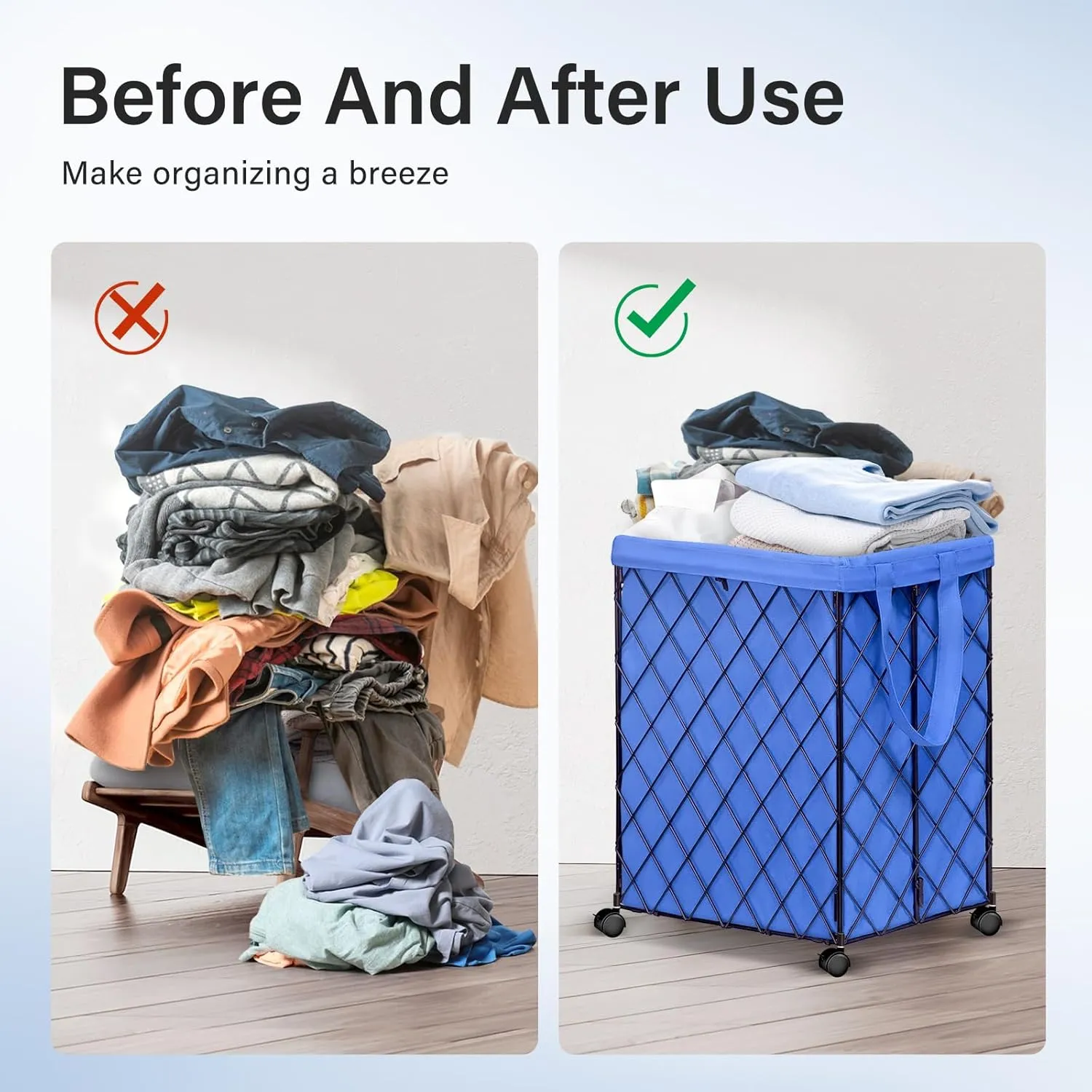 Laundry Hamper on Wheels-93L Basket Large Laundry Collapsible With Removable Liner,Rolling Metal Wire Basket-Sturdy Laundry Bag for Dirty Clothes Organization Closet Bathroom Living Room