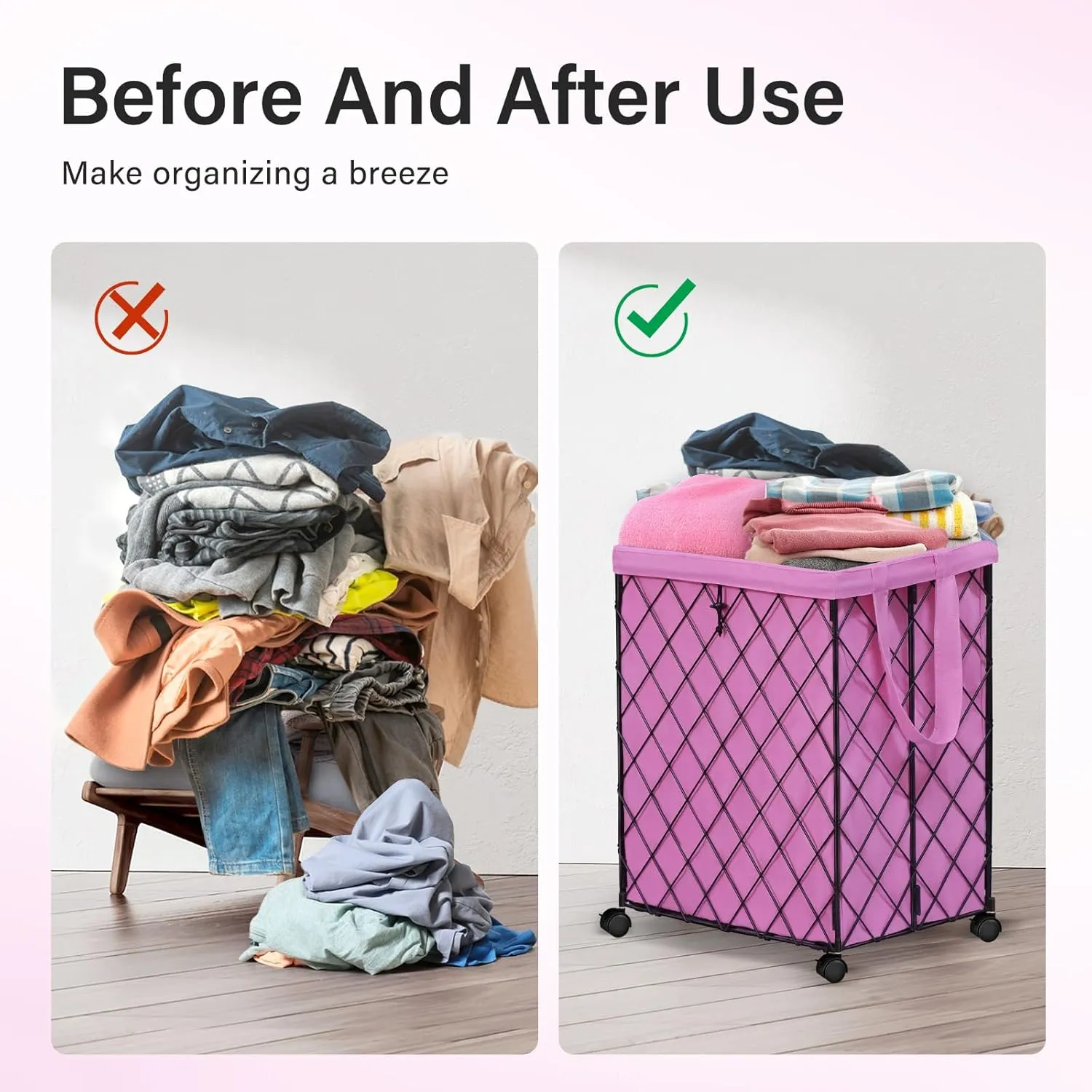 Laundry Hamper on Wheels-93L Basket Large Laundry Collapsible With Removable Liner,Rolling Metal Wire Basket-Sturdy Laundry Bag for Dirty Clothes Organization Closet Bathroom Living Room