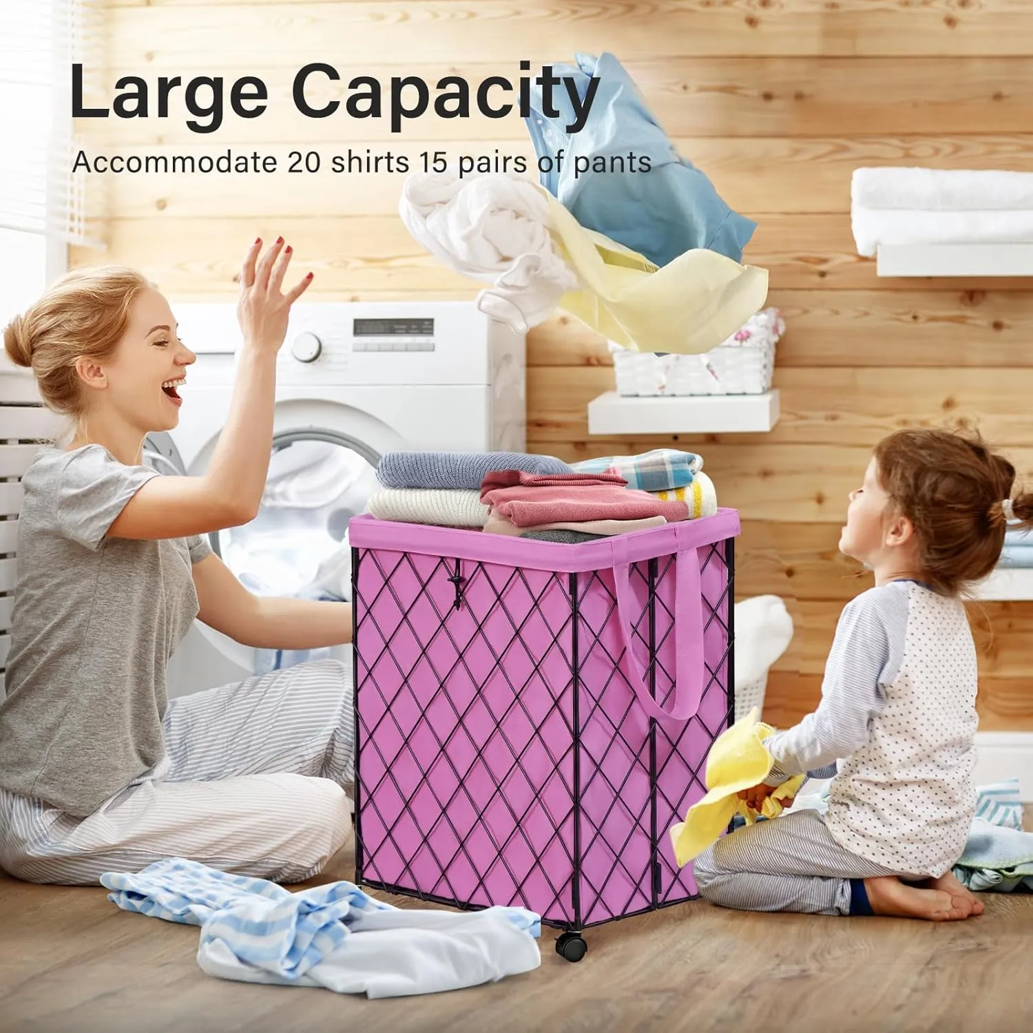 Laundry Hamper on Wheels-93L Basket Large Laundry Collapsible With Removable Liner,Rolling Metal Wire Basket-Sturdy Laundry Bag for Dirty Clothes Organization Closet Bathroom Living Room