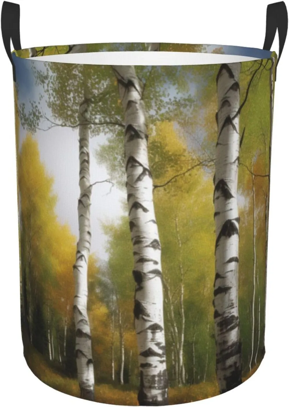 Laundry Hamper Waterproof Laundry Basket Storage Clothes Bag Birch Trees Circular Hamper with Handles Dirty Clothes Hamper Portable Storage Bin Organizer for Bedroom Bathroom Dorm Medium