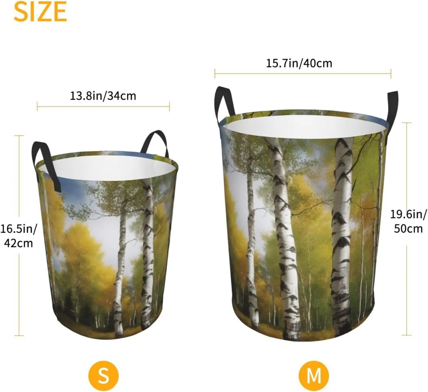 Laundry Hamper Waterproof Laundry Basket Storage Clothes Bag Birch Trees Circular Hamper with Handles Dirty Clothes Hamper Portable Storage Bin Organizer for Bedroom Bathroom Dorm Medium