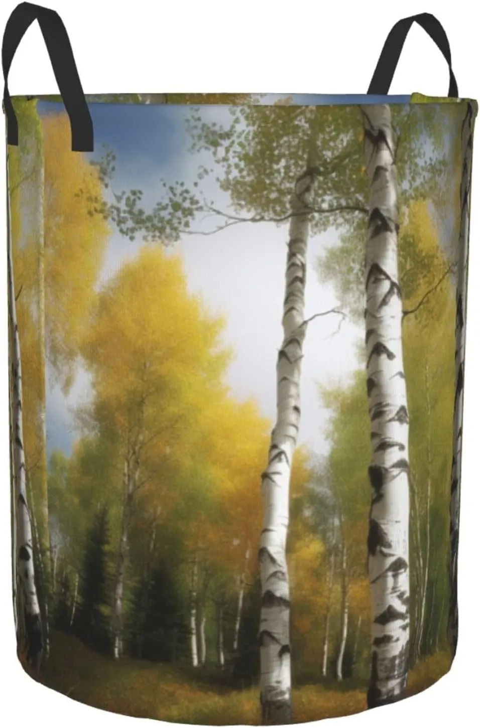 Laundry Hamper Waterproof Laundry Basket Storage Clothes Bag Birch Trees Circular Hamper with Handles Dirty Clothes Hamper Portable Storage Bin Organizer for Bedroom Bathroom Dorm Medium