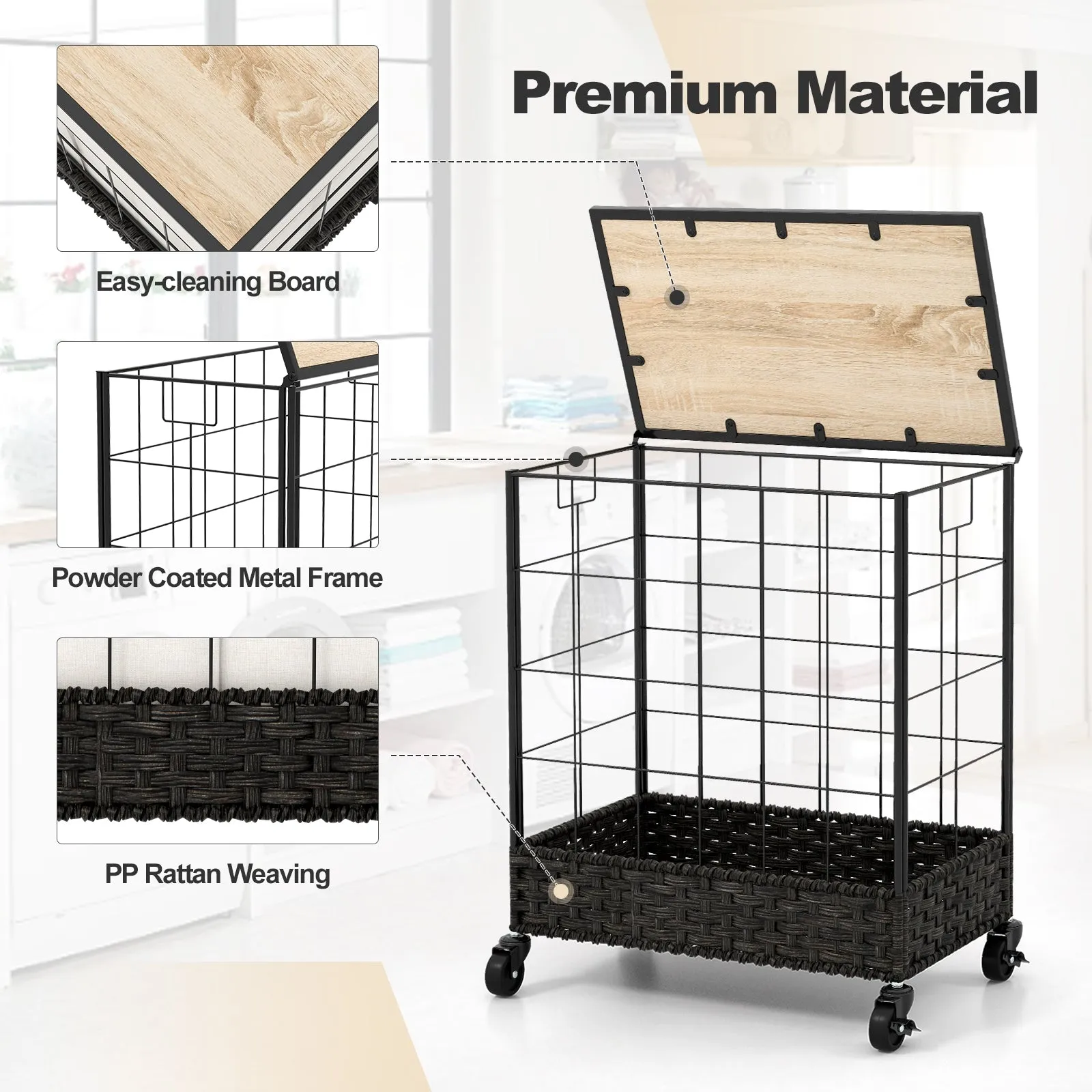 Laundry Hamper with Lid and Lockable Wheels