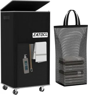 Laundry Hamper with Lid and Wheels, 110L Rolling Laundry Basket with Washing Bag & Front Mesh Bag, Collapsible Dirty Clothes Hampers for Bedroom Aesthetic, Bathroom, Dorm, Laundry Room - Easy Carry