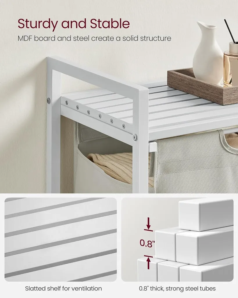 Laundry Hamper with Shelf and Pull-Out Bag 65L - White