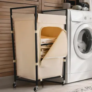 Laundry Hamper with Universal Wheels, Uclet 165L Rolling Laundry Basket with Lid and Inner Bag, Large Clothes Hamper 35 Inch Height Tall Hamper for Laundry Room, Bedroom, Bathroom, Dorm, Beige