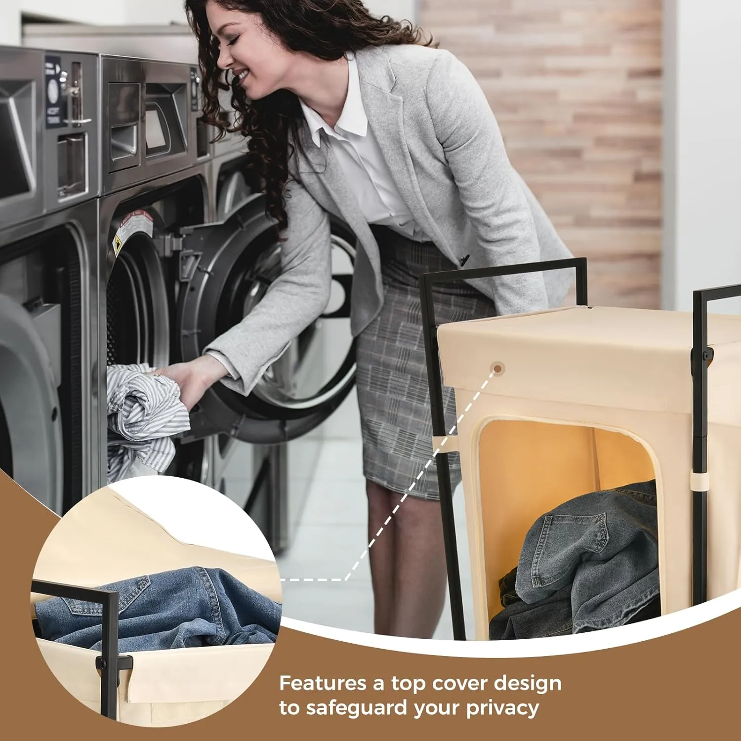 Laundry Hamper with Universal Wheels, Uclet 165L Rolling Laundry Basket with Lid and Inner Bag, Large Clothes Hamper 35 Inch Height Tall Hamper for Laundry Room, Bedroom, Bathroom, Dorm, Beige