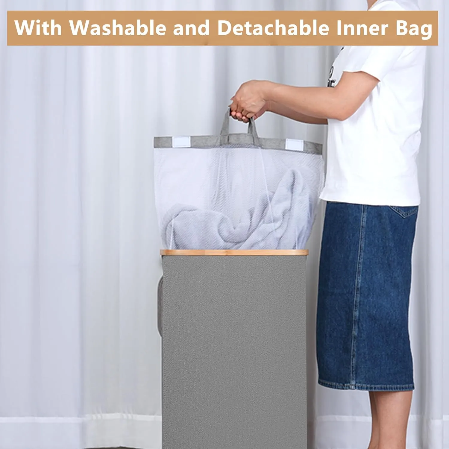 Laundry Hamper with Wheels, Laundry Basket with Lid and Liner Bag, 110L Clothes Hamper for Laundry, for Laundry Room, Bedroom, Dormitory Storage.Grey