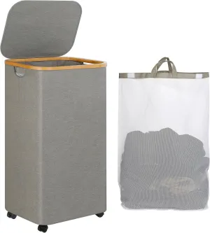 Laundry Hamper with Wheels, Laundry Basket with Lid and Liner Bag, 110L Clothes Hamper for Laundry, for Laundry Room, Bedroom, Dormitory Storage.Grey