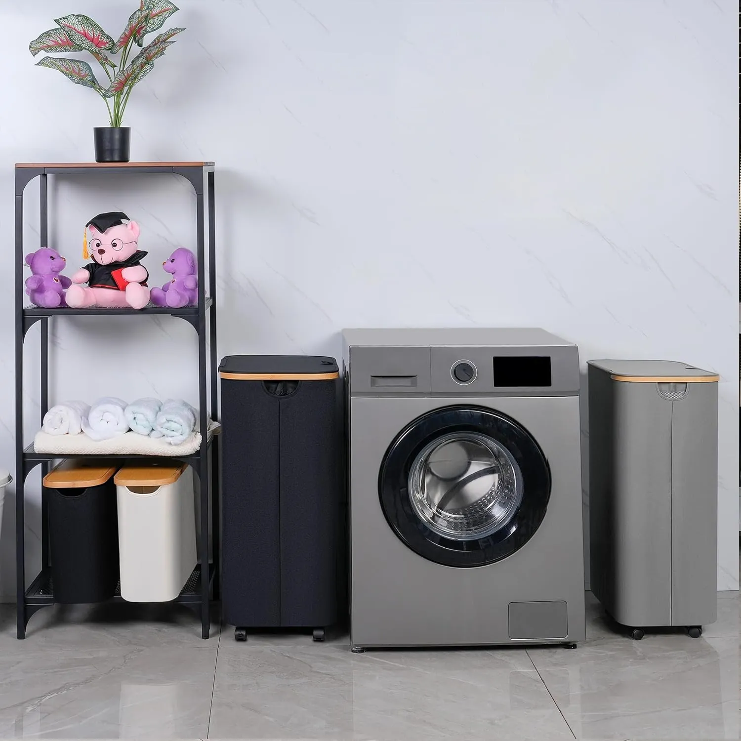 Laundry Hamper with Wheels, Laundry Basket with Lid and Liner Bag, 110L Clothes Hamper for Laundry, for Laundry Room, Bedroom, Dormitory Storage.Grey
