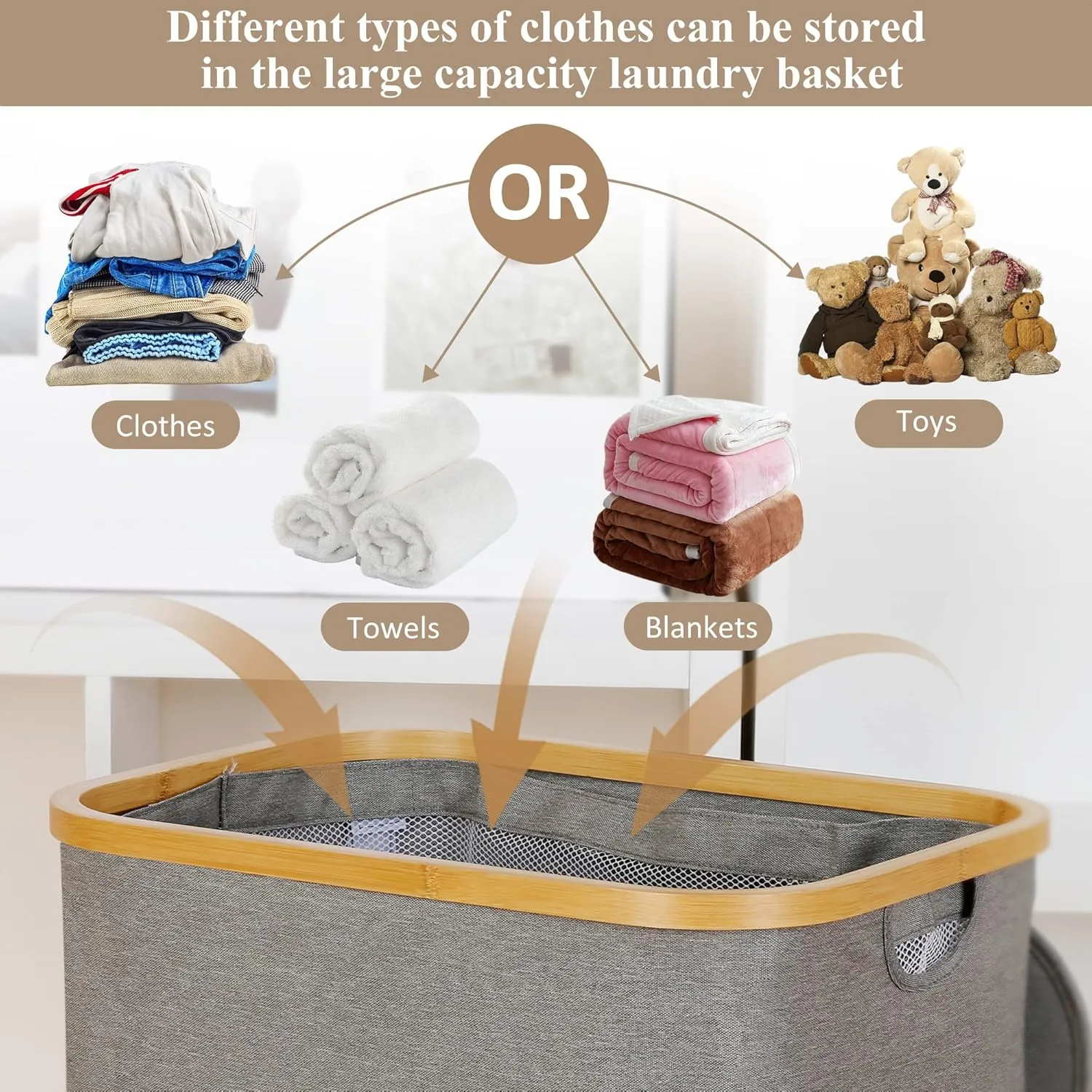 Laundry Hamper with Wheels, Laundry Basket with Lid and Liner Bag, 110L Clothes Hamper for Laundry, for Laundry Room, Bedroom, Dormitory Storage.Grey