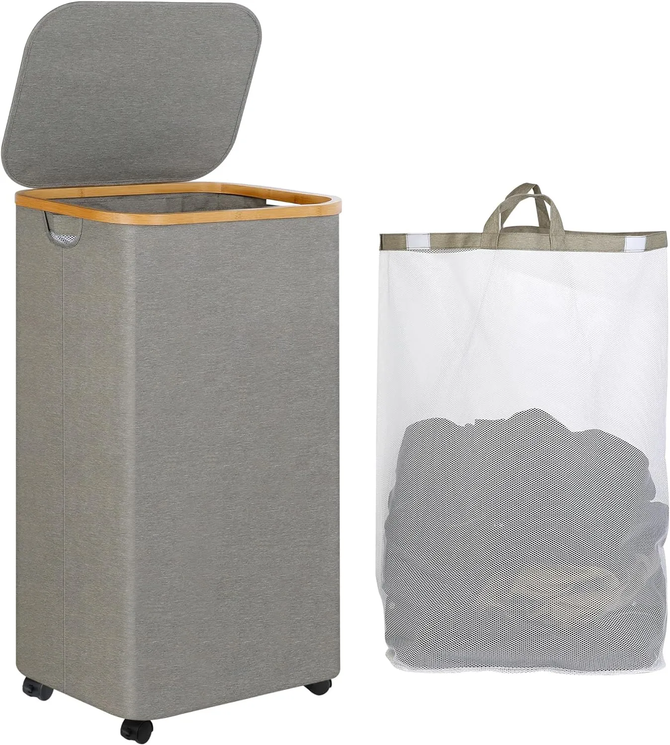 Laundry Hamper with Wheels, Laundry Basket with Lid and Liner Bag, 110L Clothes Hamper for Laundry, for Laundry Room, Bedroom, Dormitory Storage.Grey